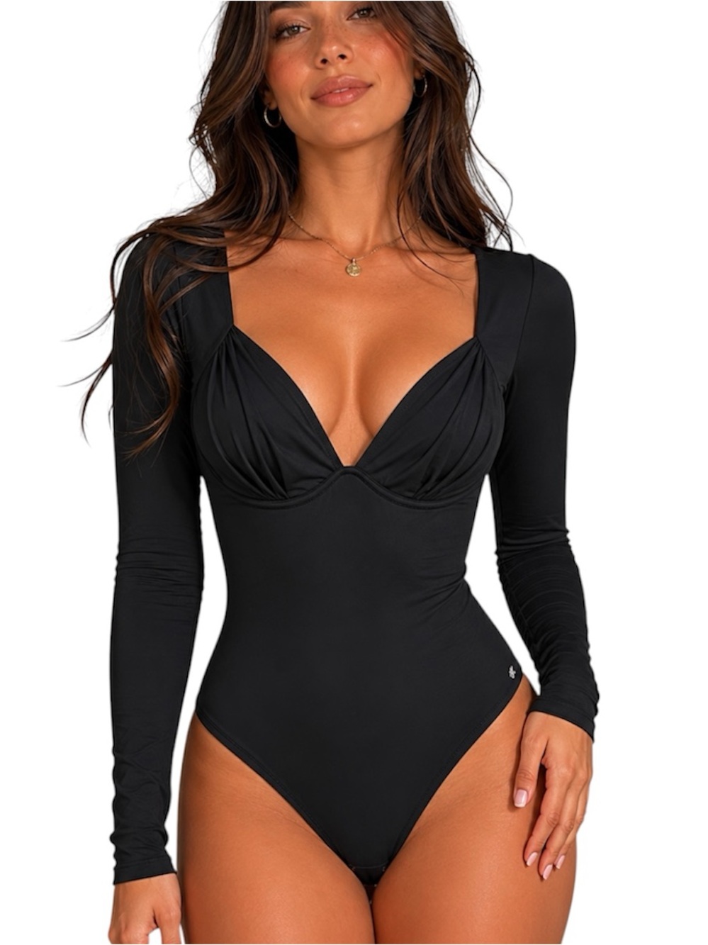 Popilush Tummy Control V-Neck Long Sleeve Bodysuit NWT